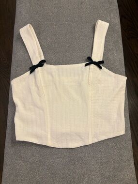 Willow Cream Cropped Tank with Black Bow Straps